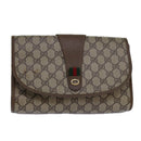 GUCCI GG Supreme Web Sherry Line Clutch Bag PVC Beige Gold 89 01 030 Auth 84639-1