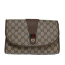 GUCCI GG Supreme Web Sherry Line Clutch Bag PVC Beige Gold 89 01 030 Auth 84639-13