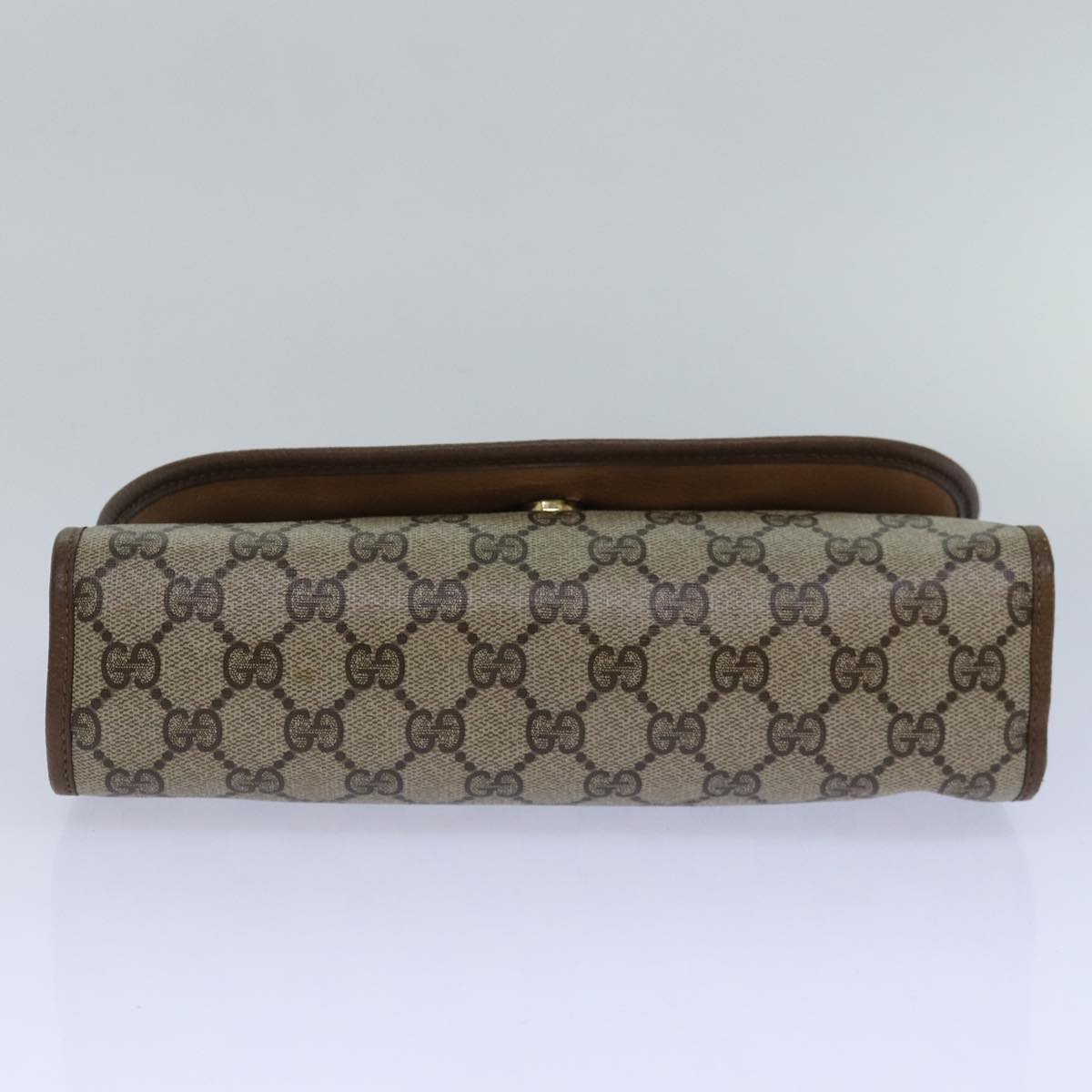 GUCCI GG Supreme Web Sherry Line Clutch Bag PVC Beige Gold 89 01 030 Auth 84639