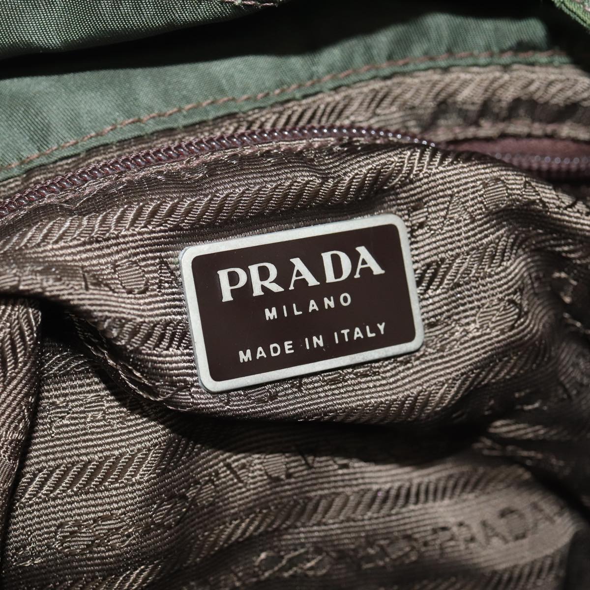 PRADA Backpack Nylon Khaki Silver Auth 84642