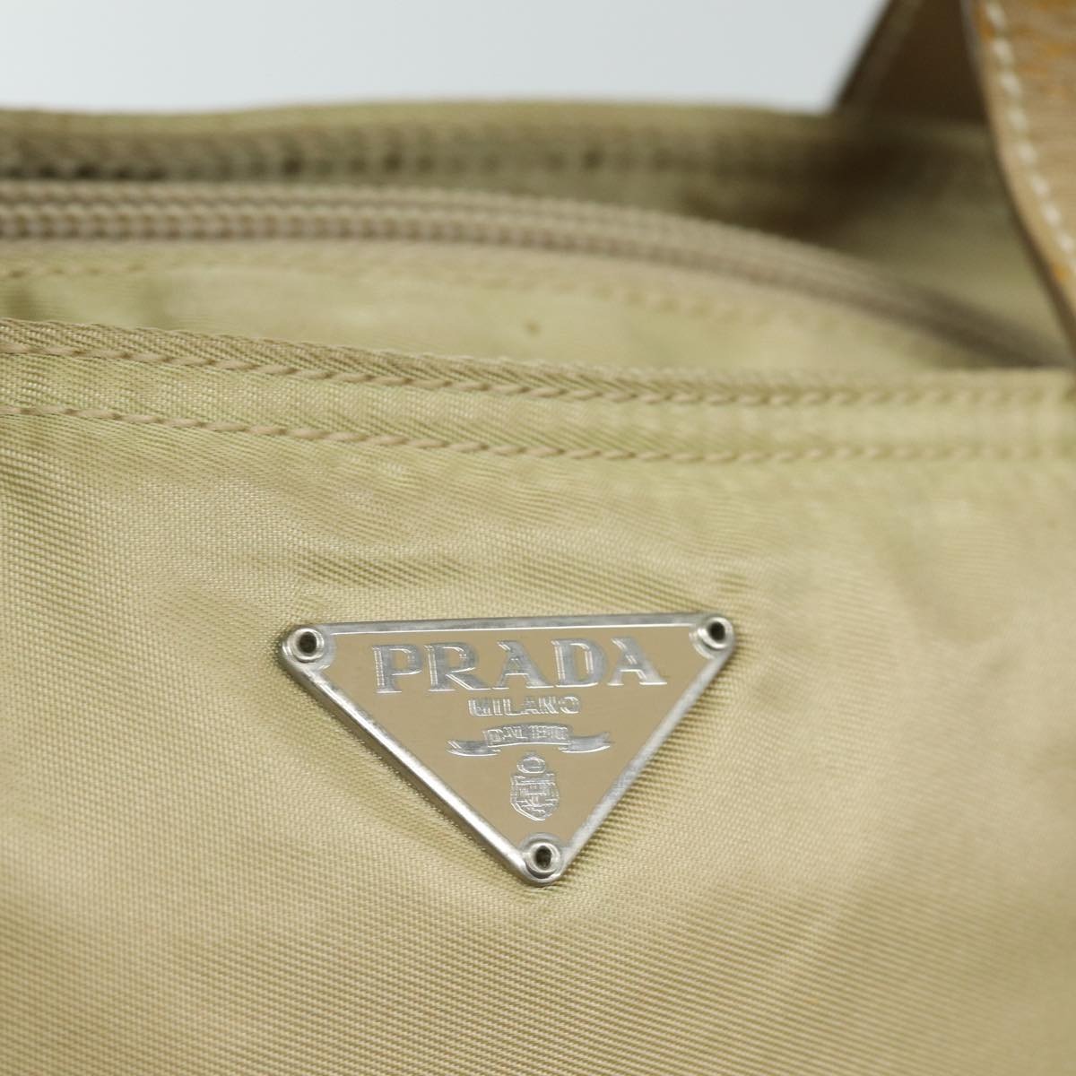 PRADA Hand Bag Nylon Silver Beige Auth 84643