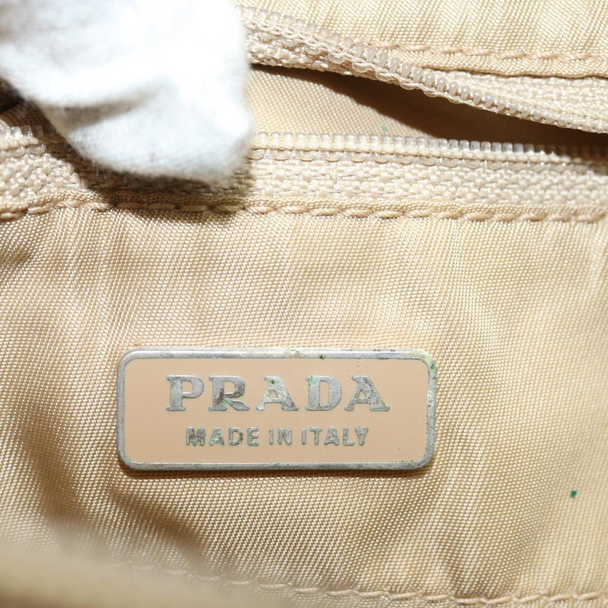 PRADA Hand Bag Nylon Silver Beige Auth 84643