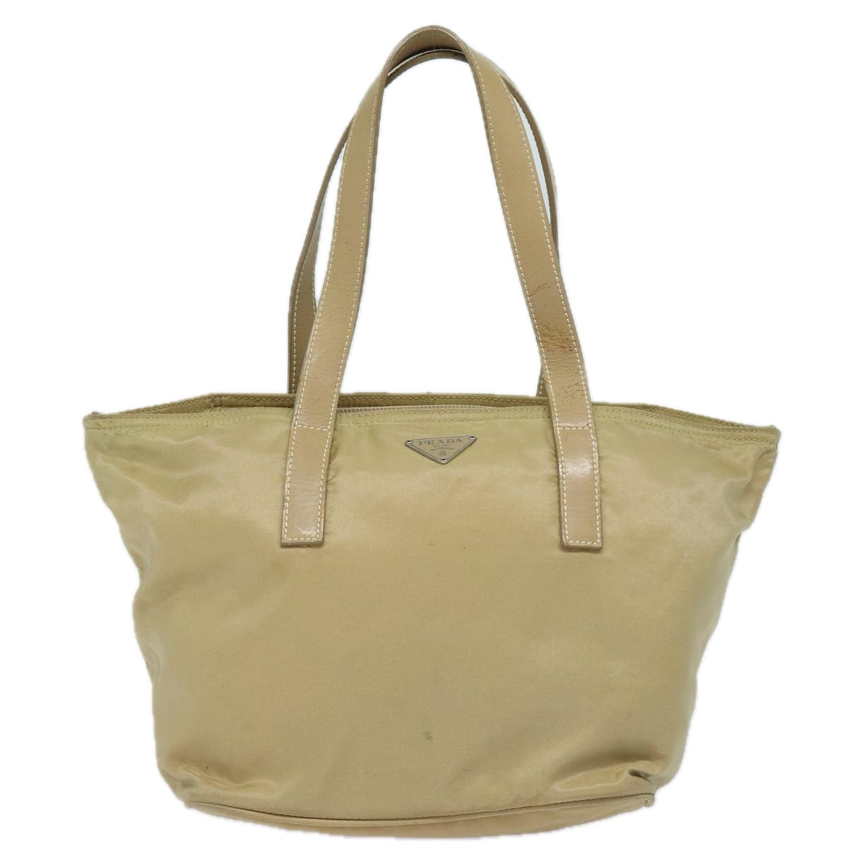 PRADA Hand Bag Nylon Silver Beige Auth 84643