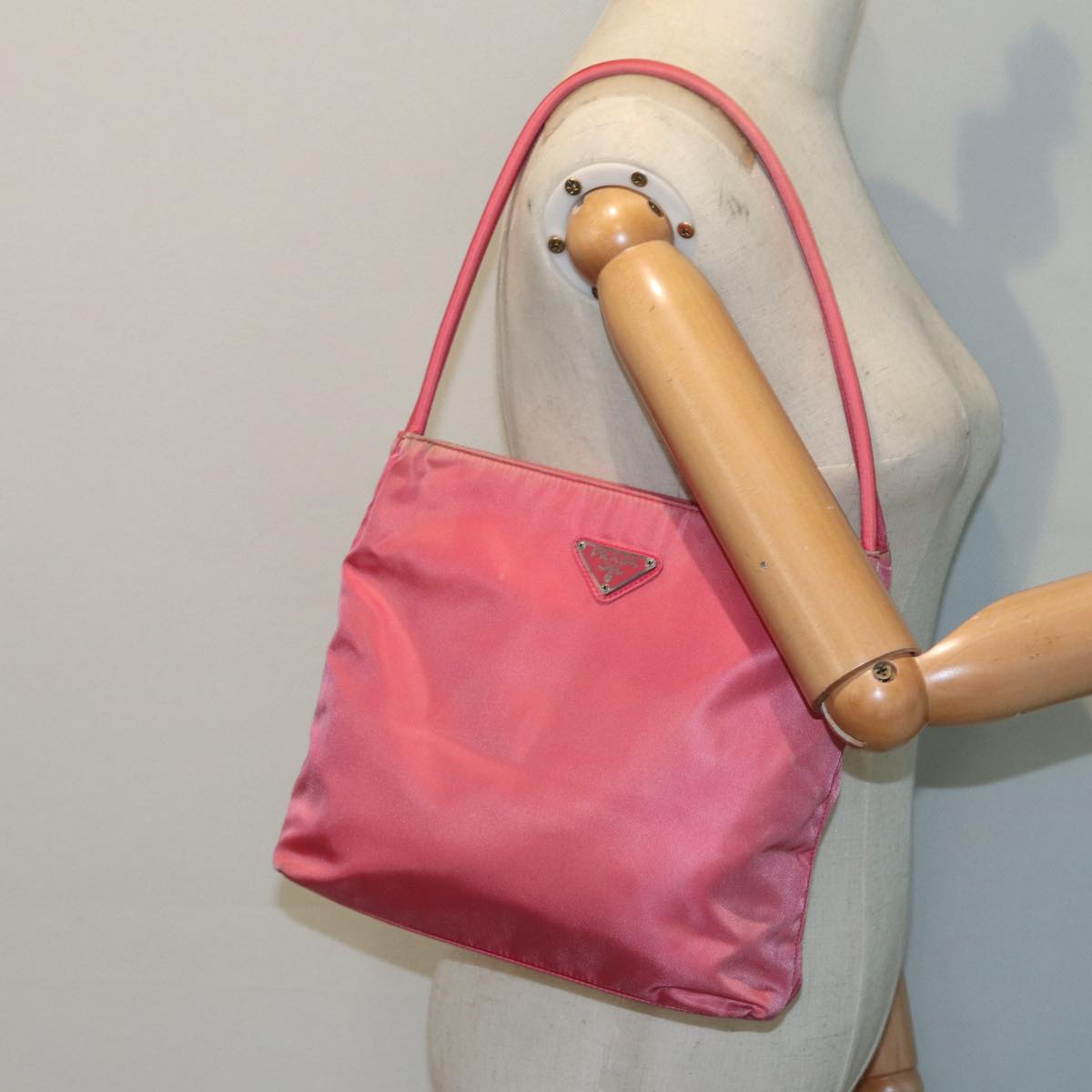 PRADA Shoulder Bag Nylon Pink Silver Auth 84644