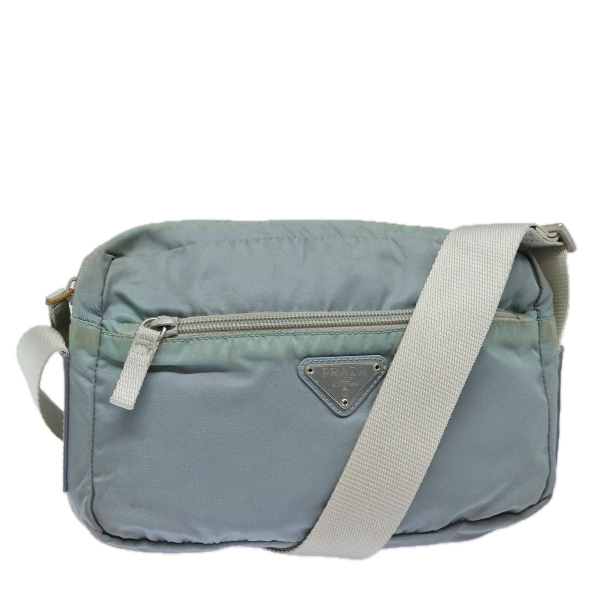 PRADA Shoulder Bag Nylon Light Blue Silver Auth 84645