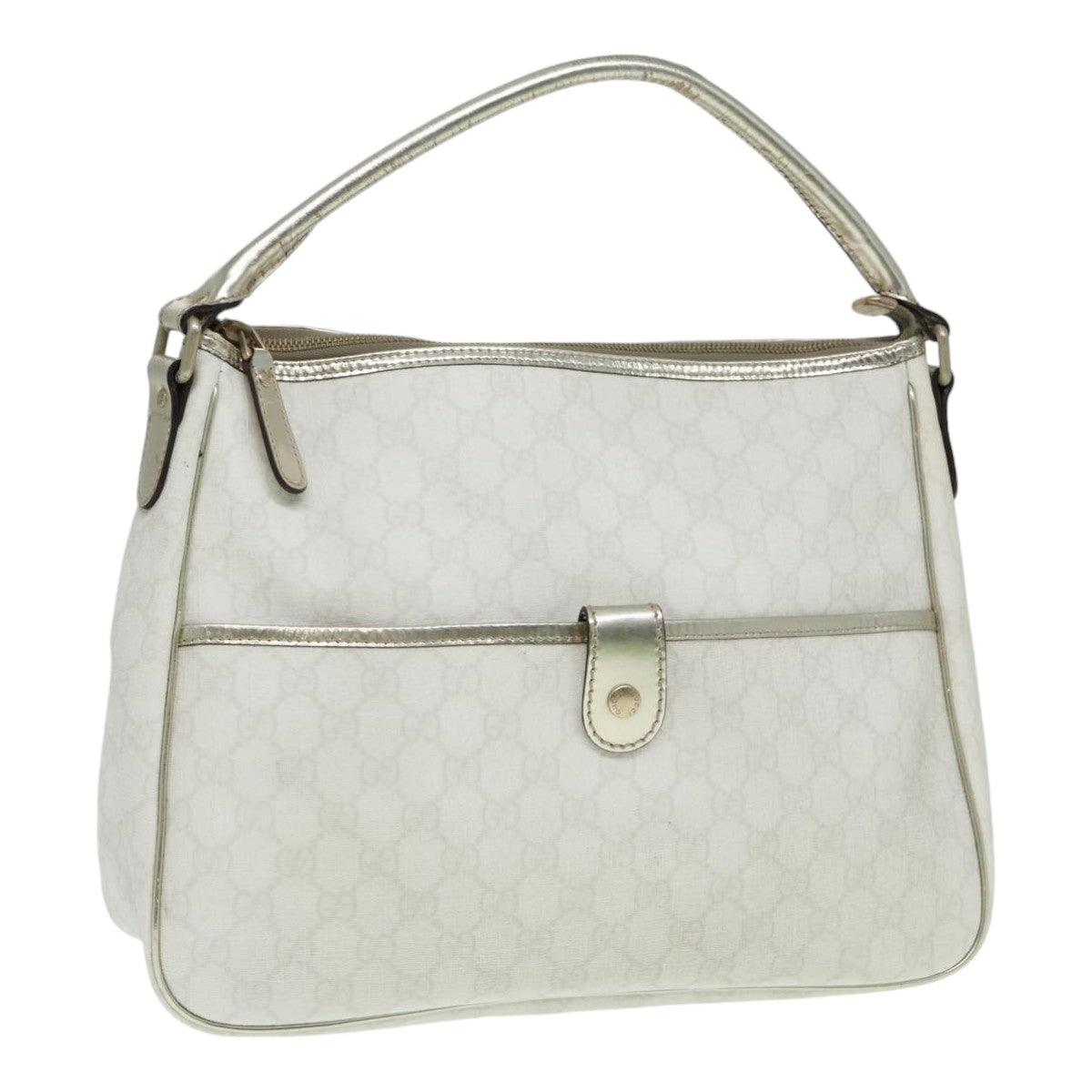 GUCCI GG Supreme Shoulder Bag PVC Leather White Gold Auth 84660