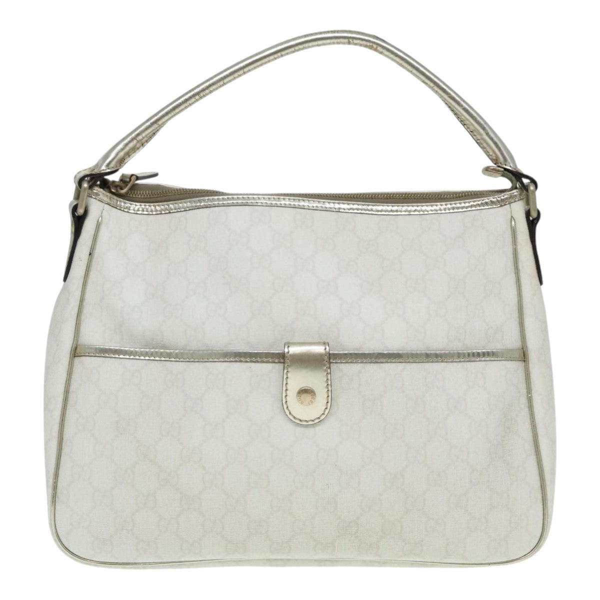 GUCCI GG Supreme Shoulder Bag PVC Leather White Gold Auth 84660