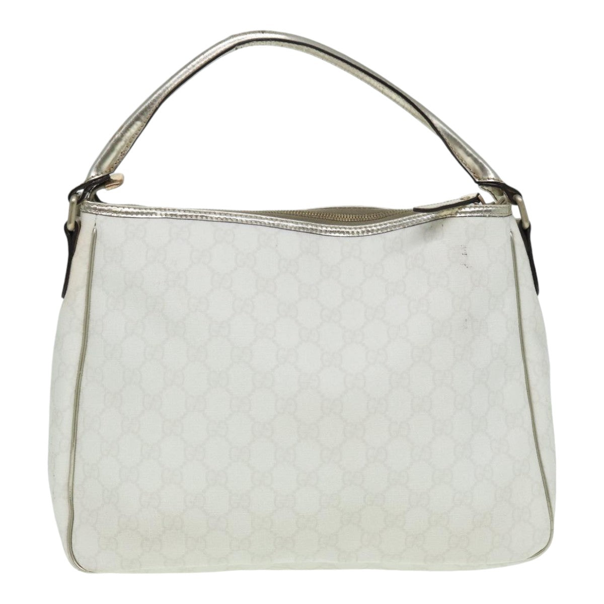 GUCCI GG Supreme Shoulder Bag PVC Leather White Gold Auth 84660