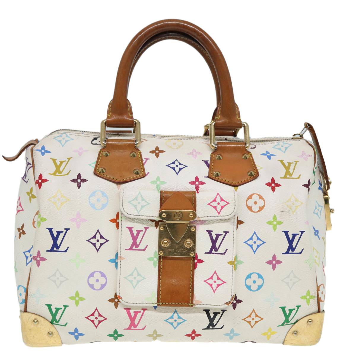 LOUIS VUITTON Monogram Multicolor Speedy 30 Hand Bag White M92643 LV Auth 84714