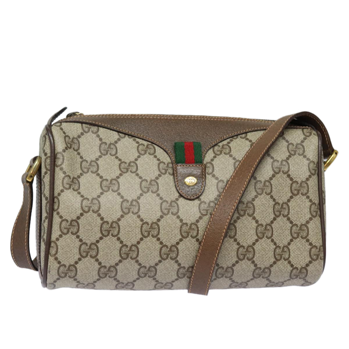 GUCCI GG Supreme Web Sherry Line Shoulder Bag PVC Beige Red 89 02 018 Auth 84751