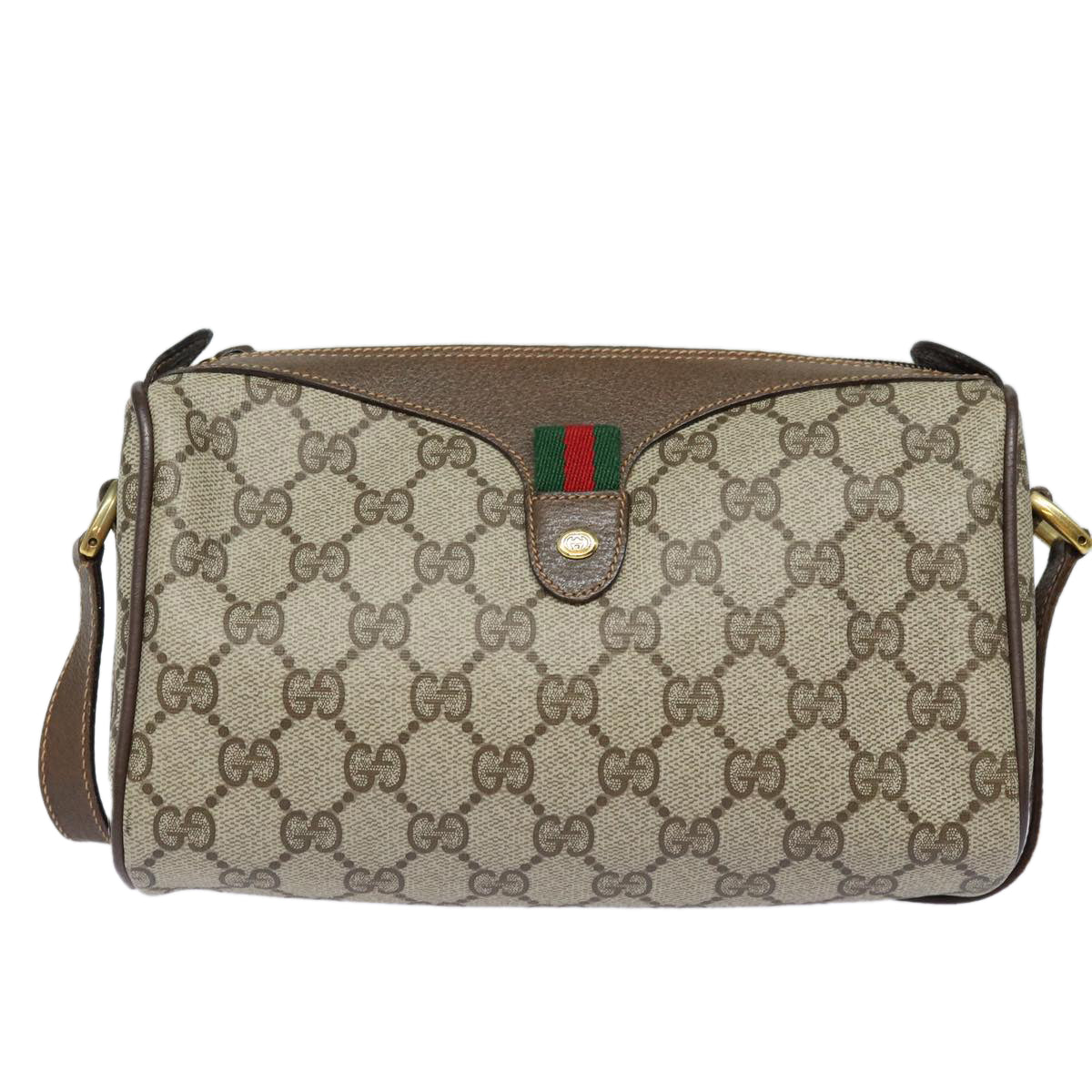 GUCCI GG Supreme Web Sherry Line Shoulder Bag PVC Beige Red 89 02 018 Auth 84751 - 0