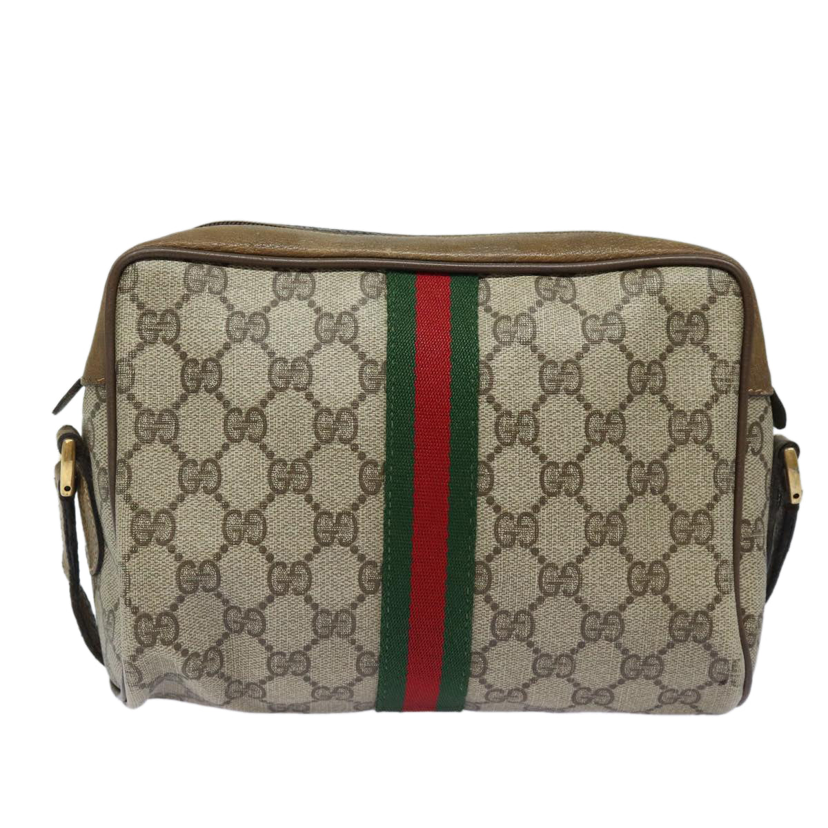 GUCCI GG Supreme Web Sherry Line Shoulder Bag PVC Beige Red 32 02 004 Auth 84752