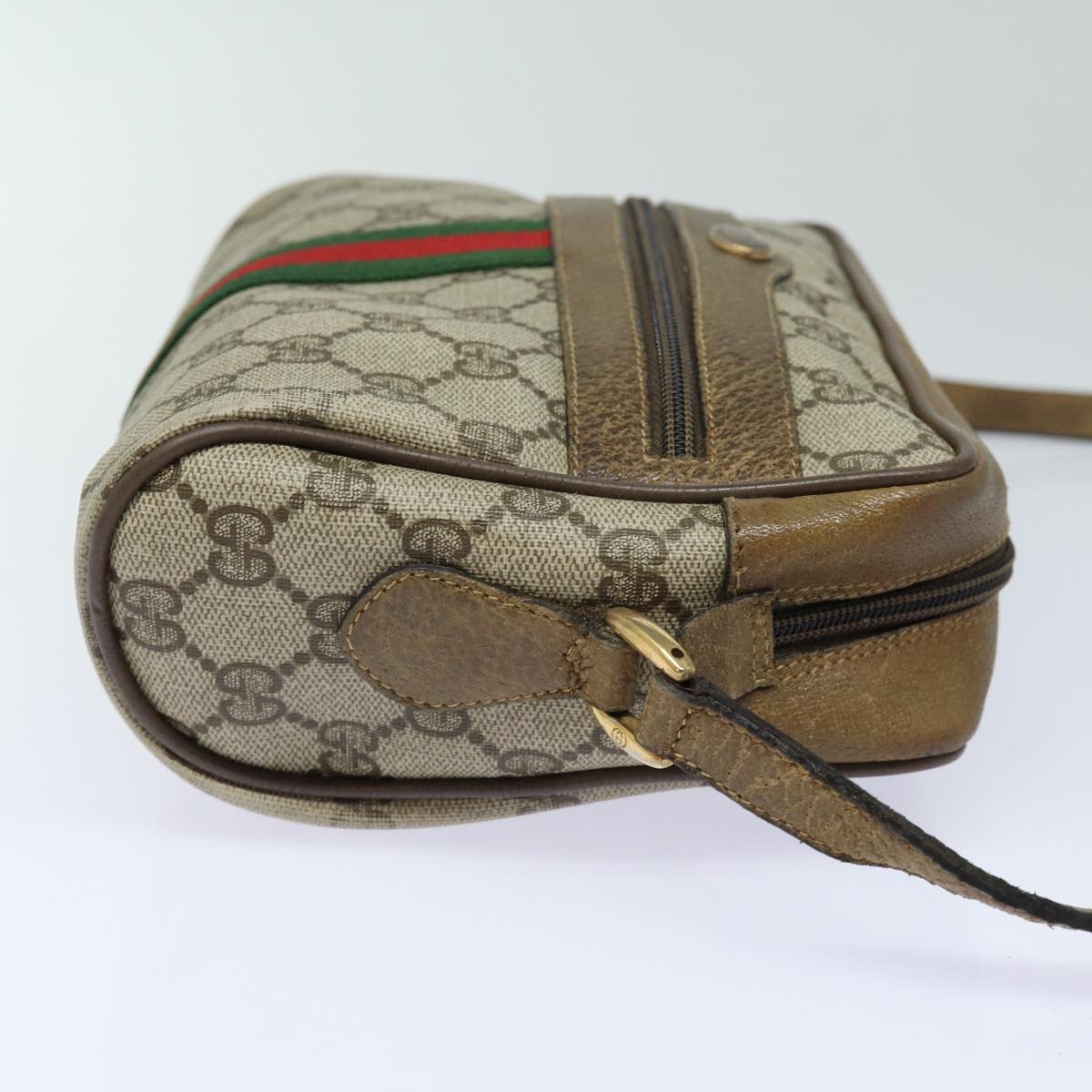 GUCCI GG Supreme Web Sherry Line Shoulder Bag PVC Beige Red 32 02 004 Auth 84752