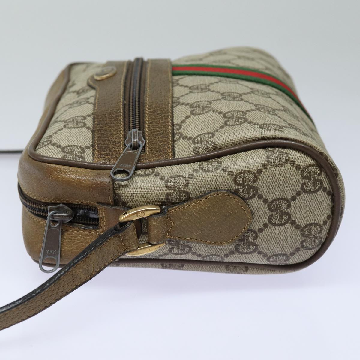 GUCCI GG Supreme Web Sherry Line Shoulder Bag PVC Beige Red 32 02 004 Auth 84752