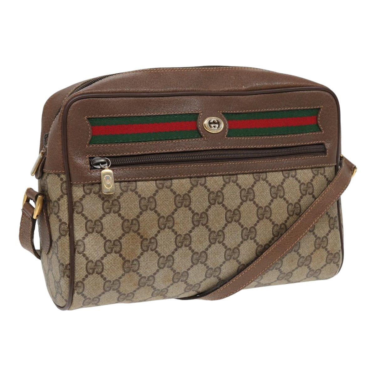 GUCCI GG Supreme Web Sherry Line Shoulder Bag PVC Beige Red 56 02 088 Auth 84753