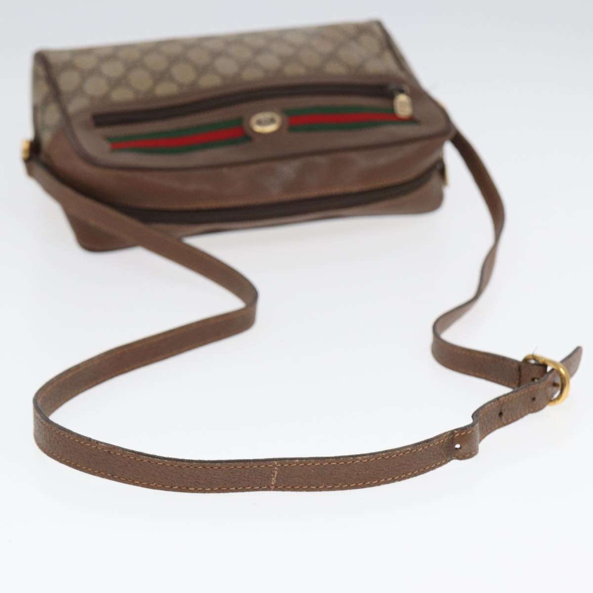 GUCCI GG Supreme Web Sherry Line Shoulder Bag PVC Beige Red 56 02 088 Auth 84753