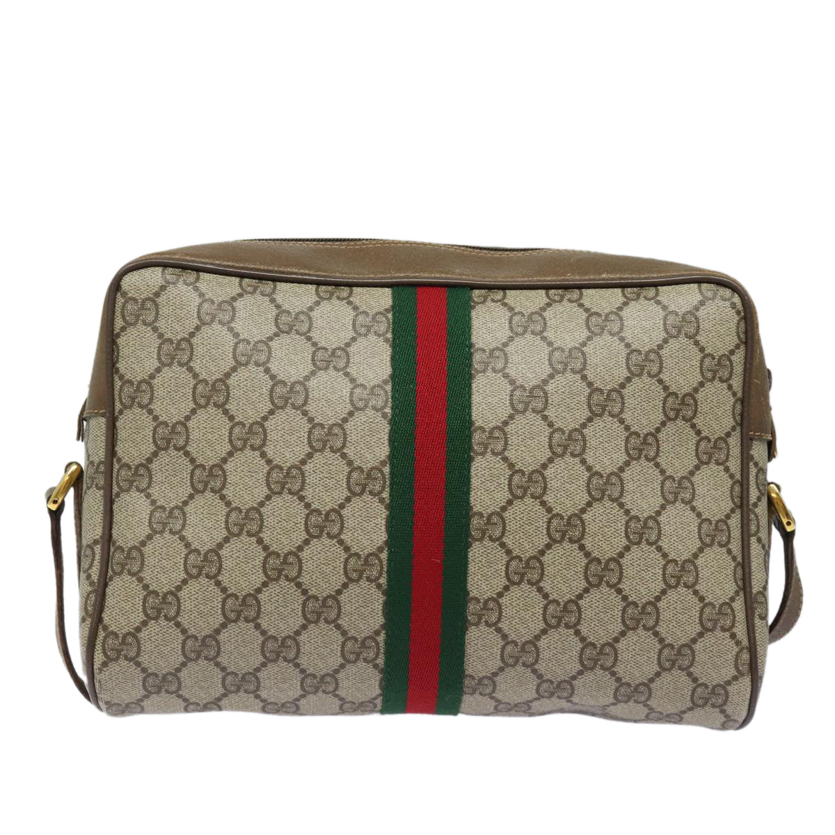 GUCCI GG Supreme Web Sherry Line Shoulder Bag PVC Beige Red 56 02 005 Auth 84754