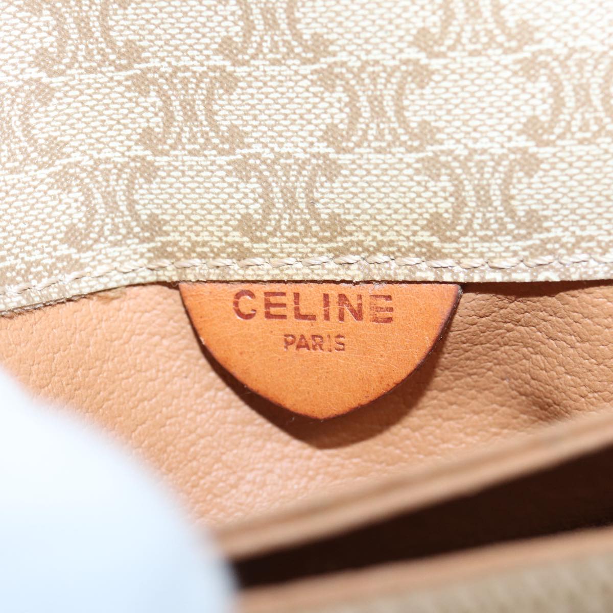 CELINE Macadam Canvas Shoulder Bag Beige Auth 84756