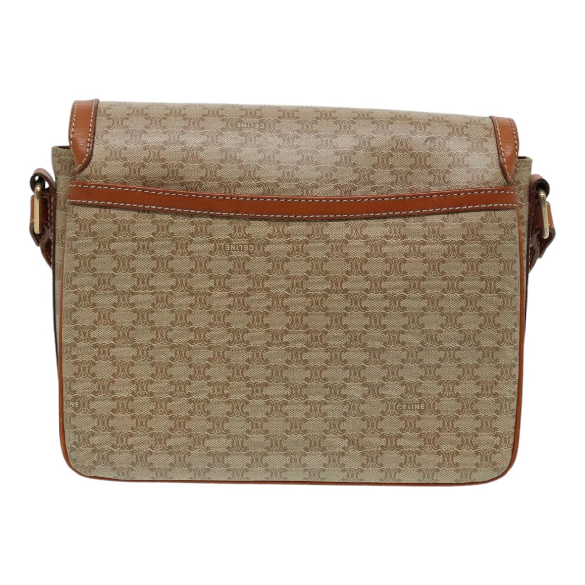 CELINE Macadam Canvas Shoulder Bag Beige Auth 84756