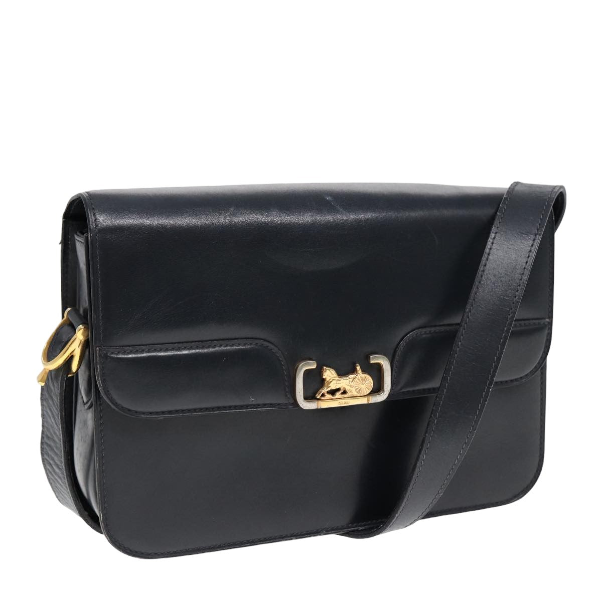 CELINE Shoulder Bag Leather Navy Auth 84758