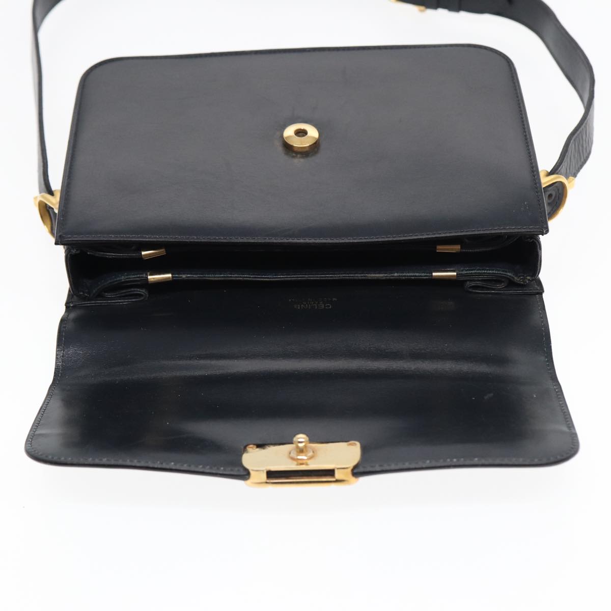 CELINE Shoulder Bag Leather Navy Auth 84758