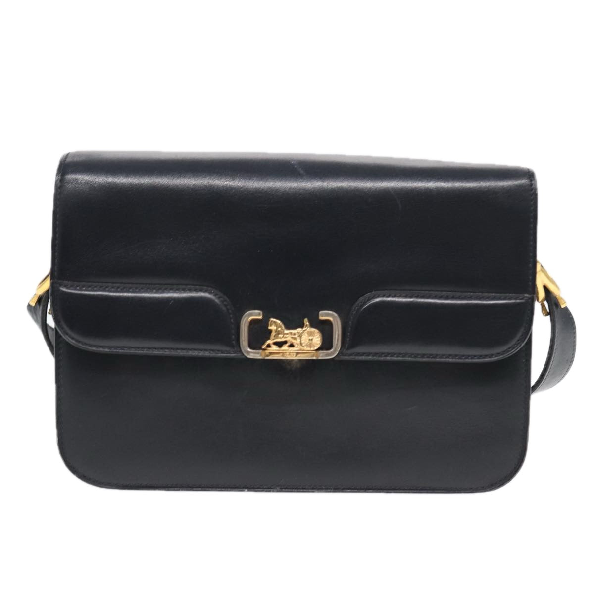 CELINE Shoulder Bag Leather Navy Auth 84758