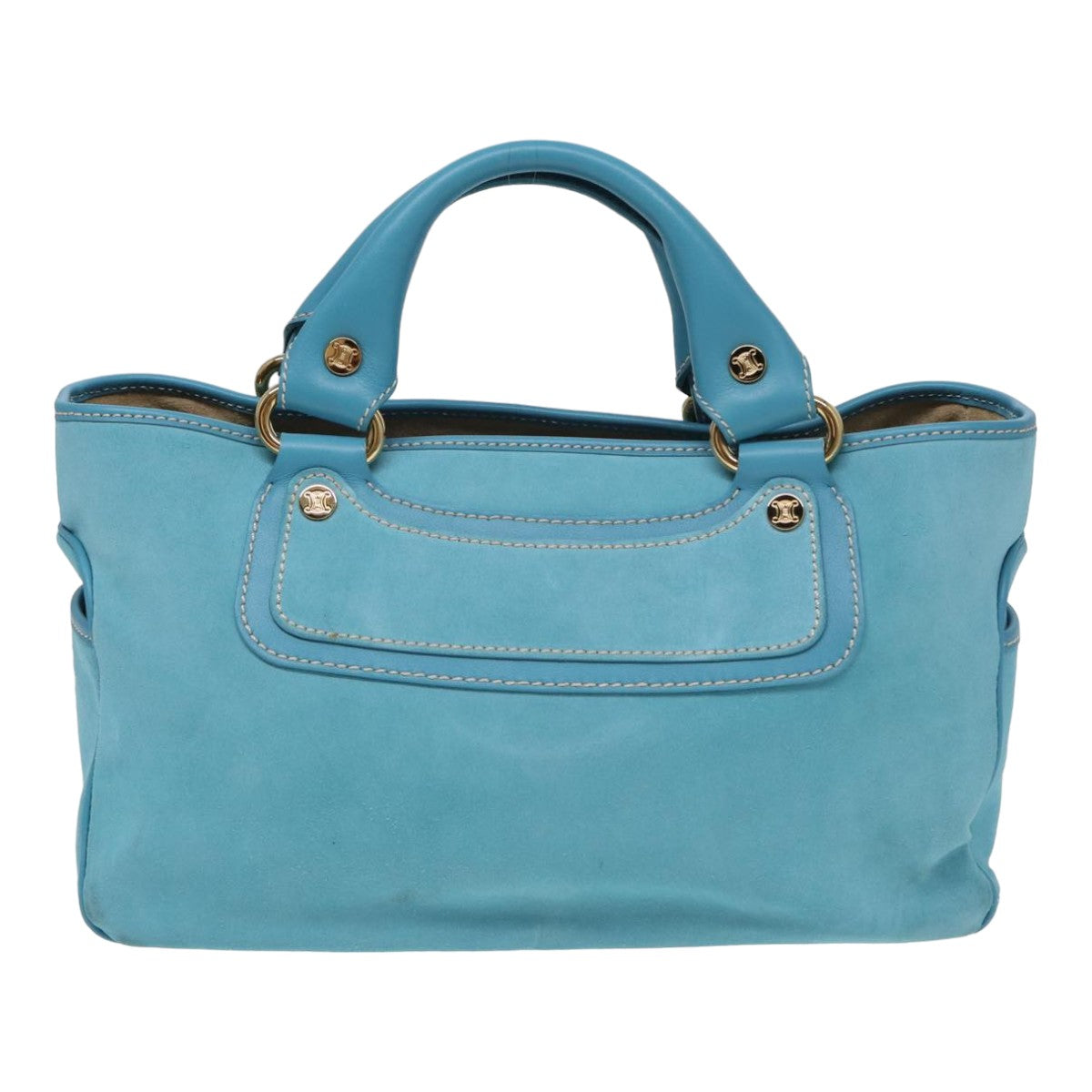 CELINE Hand Bag Suede Blue Auth 84759