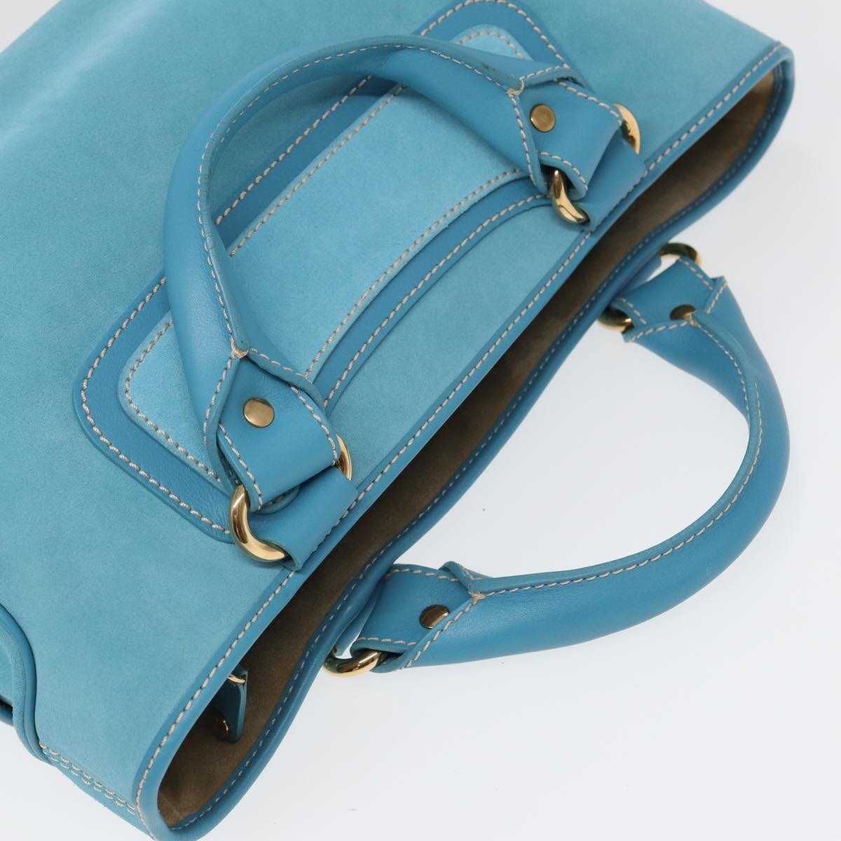 CELINE Hand Bag Suede Blue Auth 84759