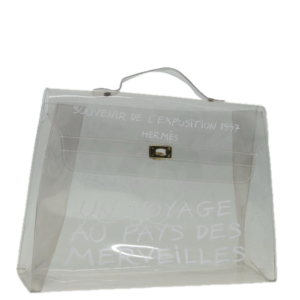 HERMES Vinyl Kelly Hand Bag Vinyl Clear Auth 84760