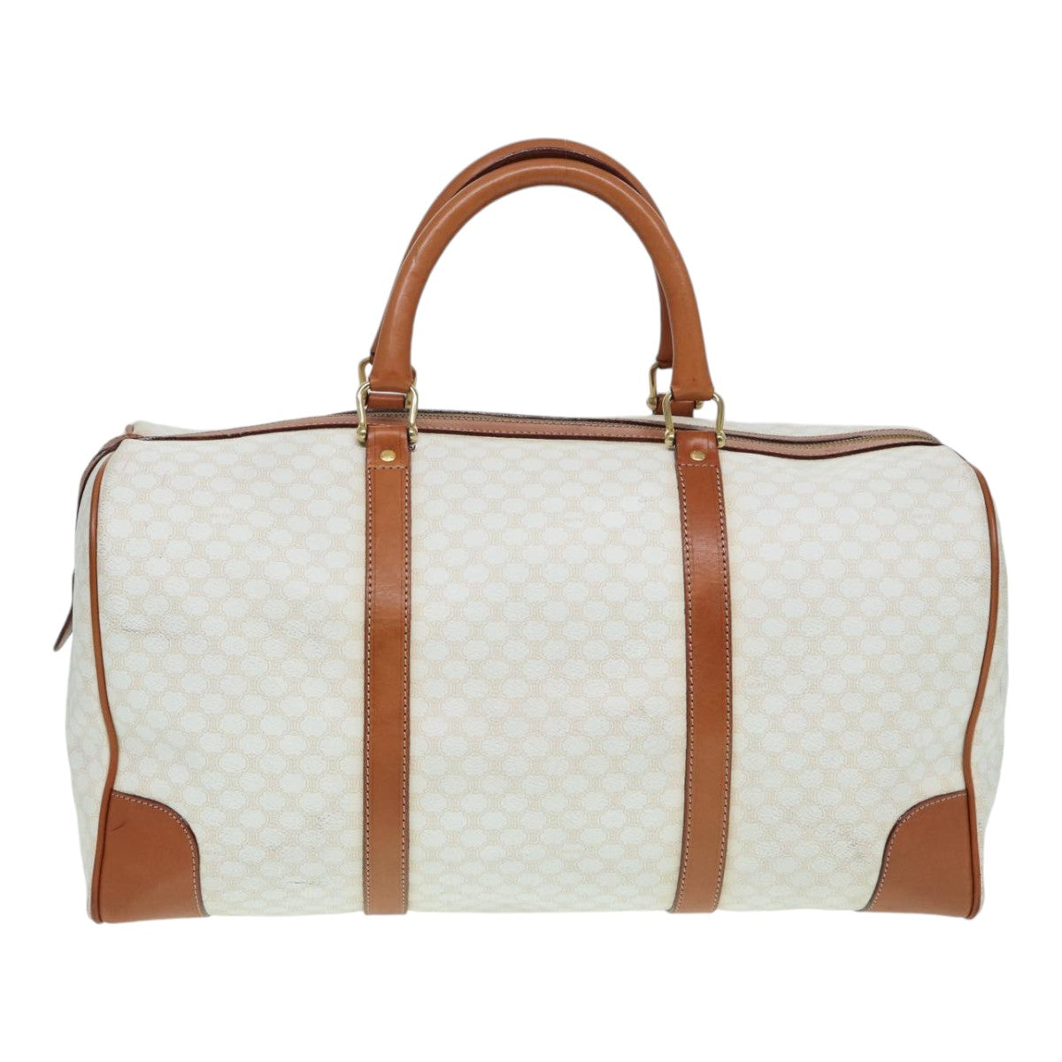 CELINE Macadam Canvas Boston Bag PVC Leather White Auth 84769 - 0