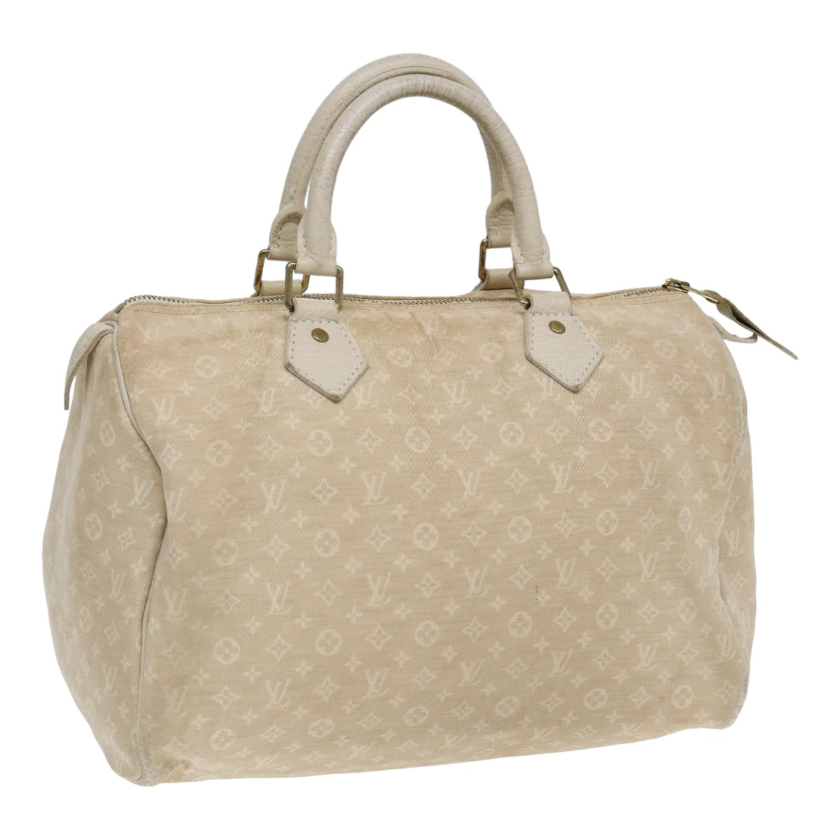 LOUIS VUITTON Monogram Mini Lin Speedy 30 Hand Bag White Dunne M95319 Auth 84780