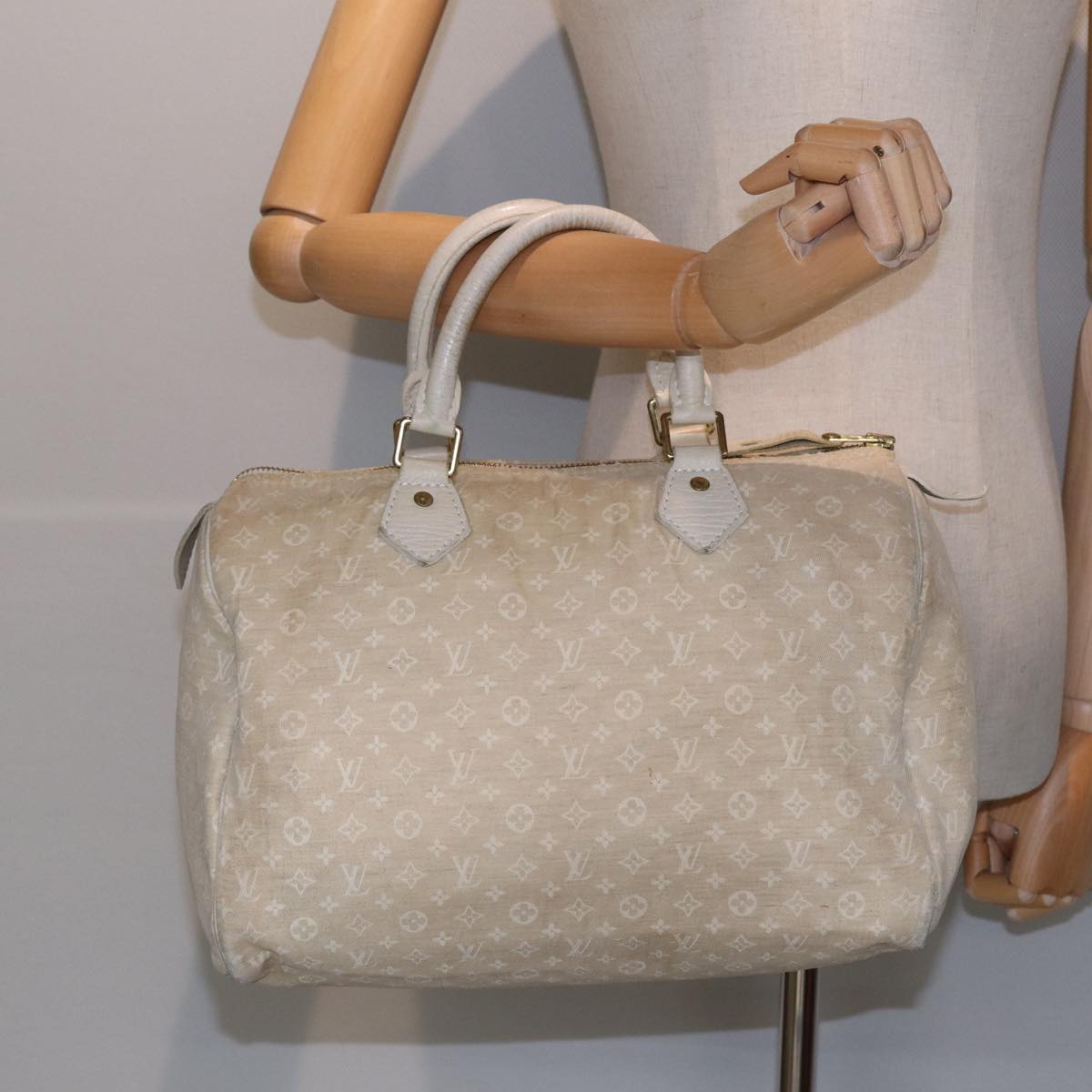 LOUIS VUITTON Monogram Mini Lin Speedy 30 Hand Bag White Dunne M95319 Auth 84780