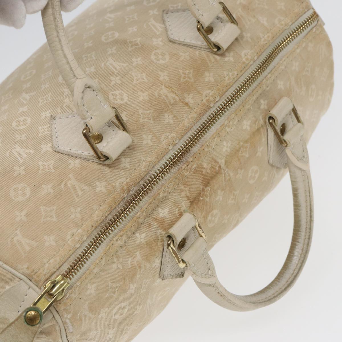 LOUIS VUITTON Monogram Mini Lin Speedy 30 Hand Bag White Dunne M95319 Auth 84780