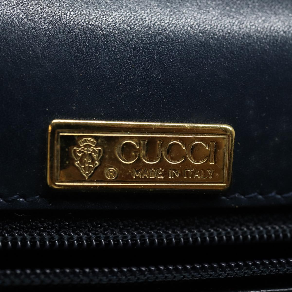 GUCCI Hand Bag Leather Navy Auth 84810