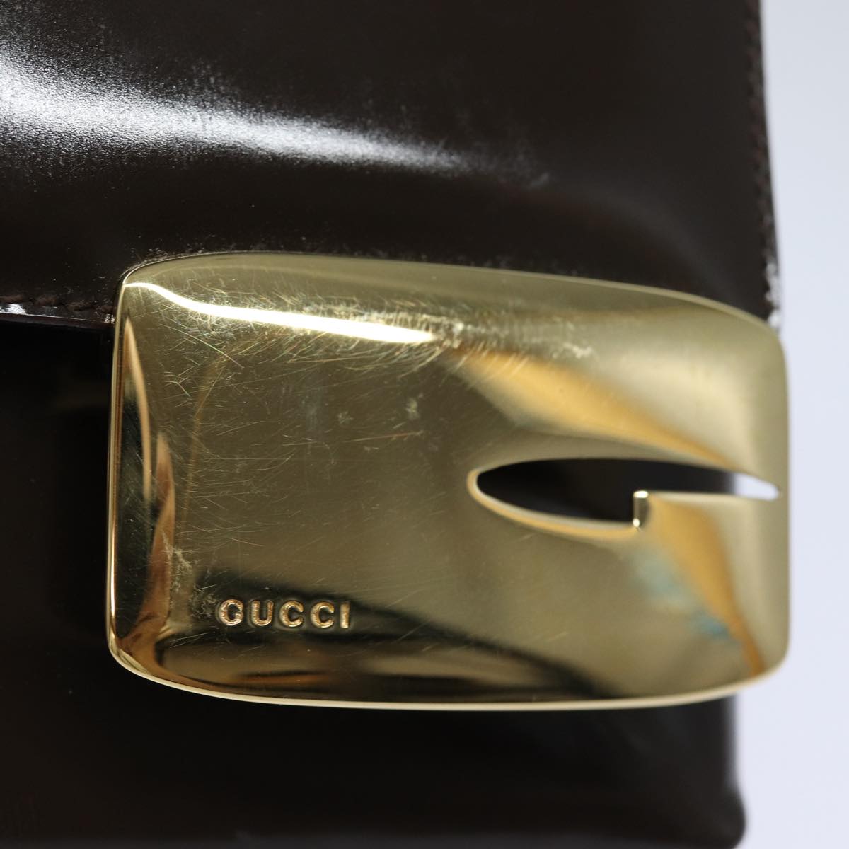 GUCCI Shoulder Bag Patent leather Brown Auth 84811