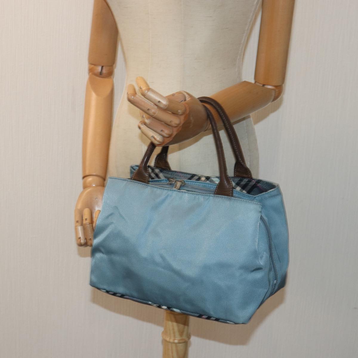 BURBERRY Blue Label Hand Bag Nylon Blue Auth 84822