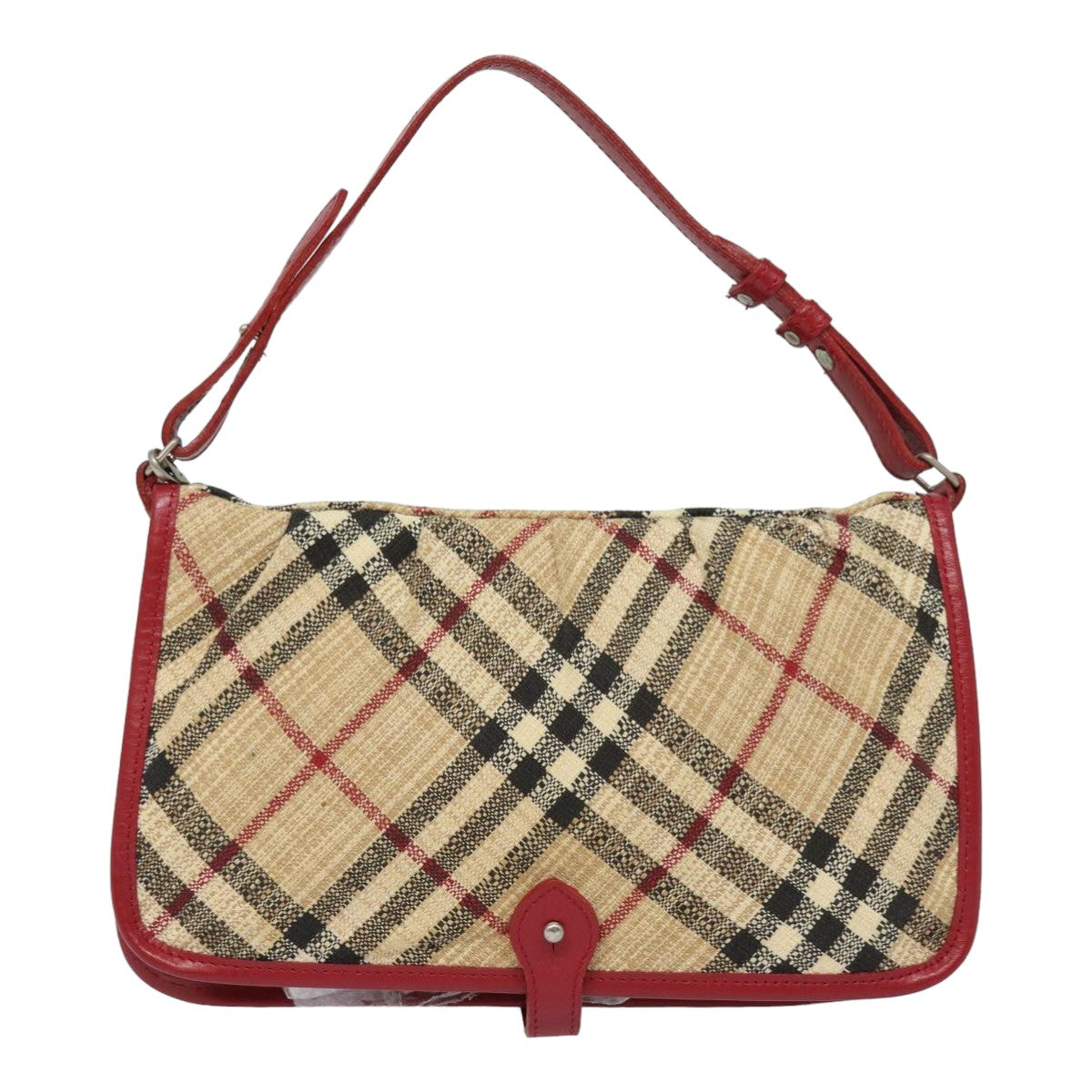 BURBERRY Nova Check Hand Bag Canvas Beige Red Auth 84823