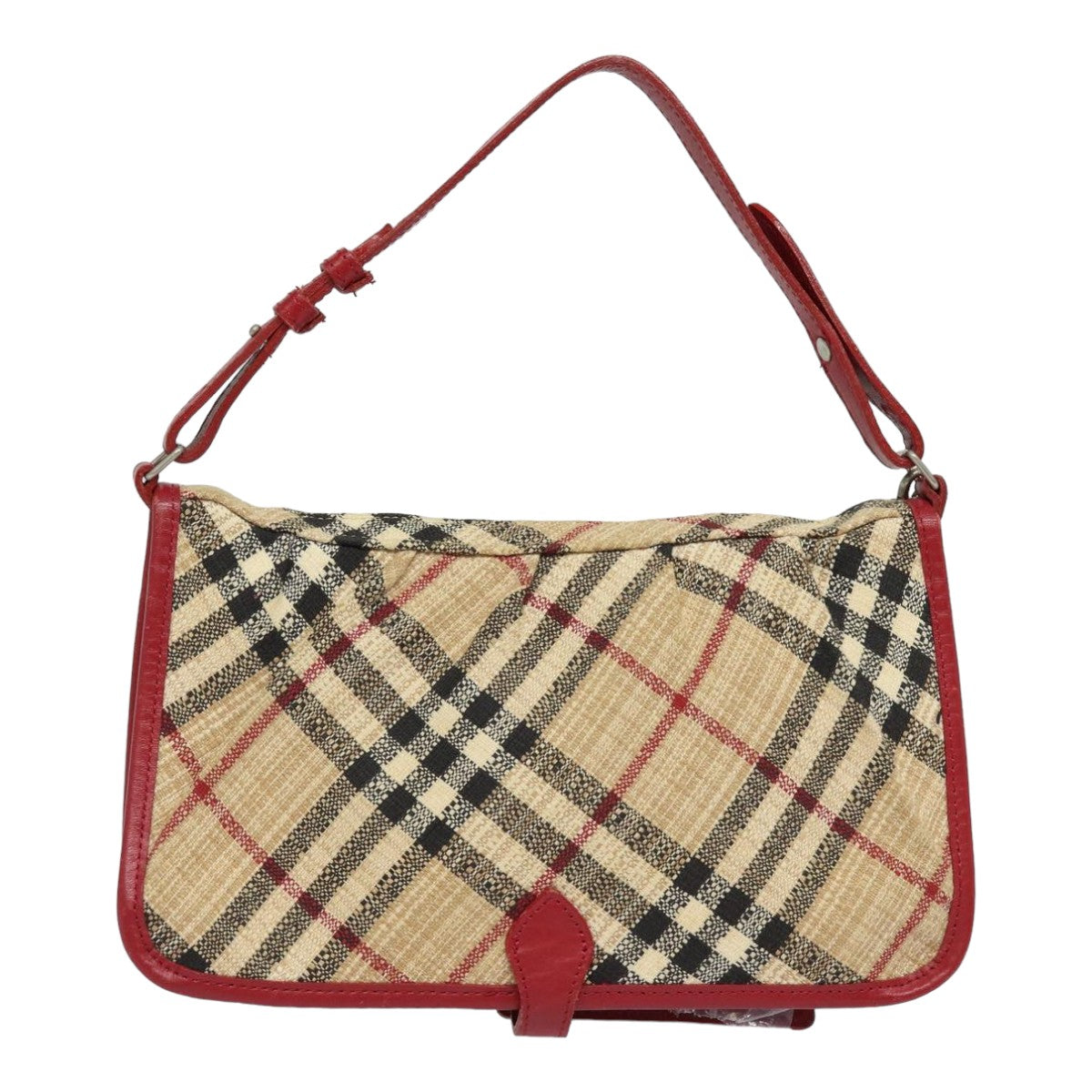 BURBERRY Nova Check Hand Bag Canvas Beige Red Auth 84823 - 0