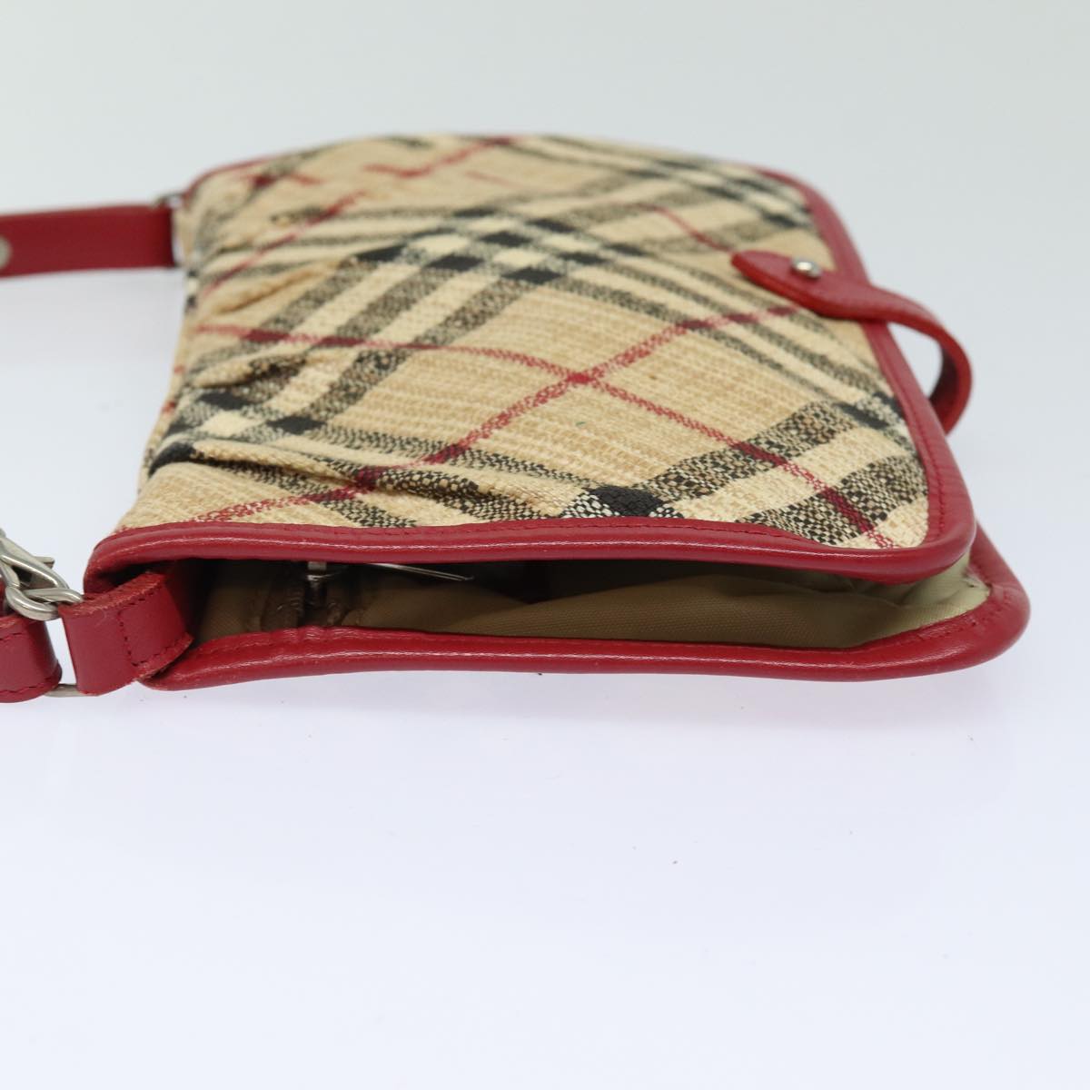 BURBERRY Nova Check Hand Bag Canvas Beige Red Auth 84823