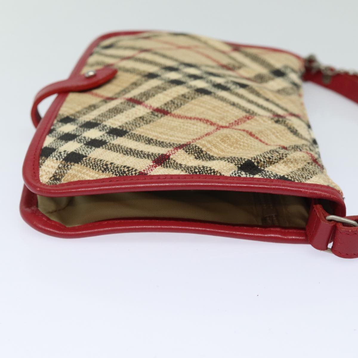 BURBERRY Nova Check Hand Bag Canvas Beige Red Auth 84823