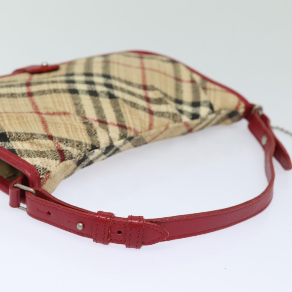 BURBERRY Nova Check Hand Bag Canvas Beige Red Auth 84823