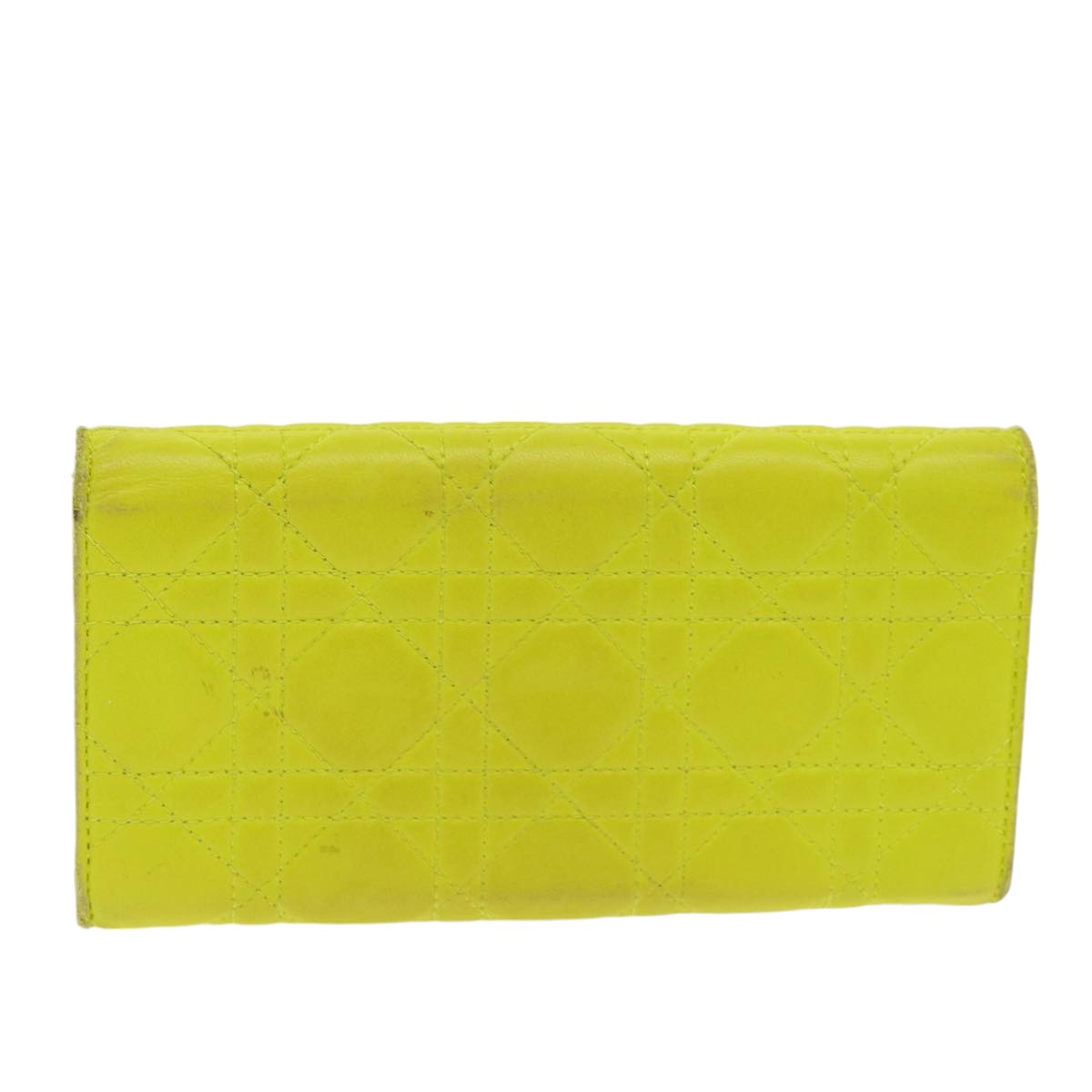 Christian Dior Chain Canage Wallet Leather Yellow Silver Auth 84830 - 0