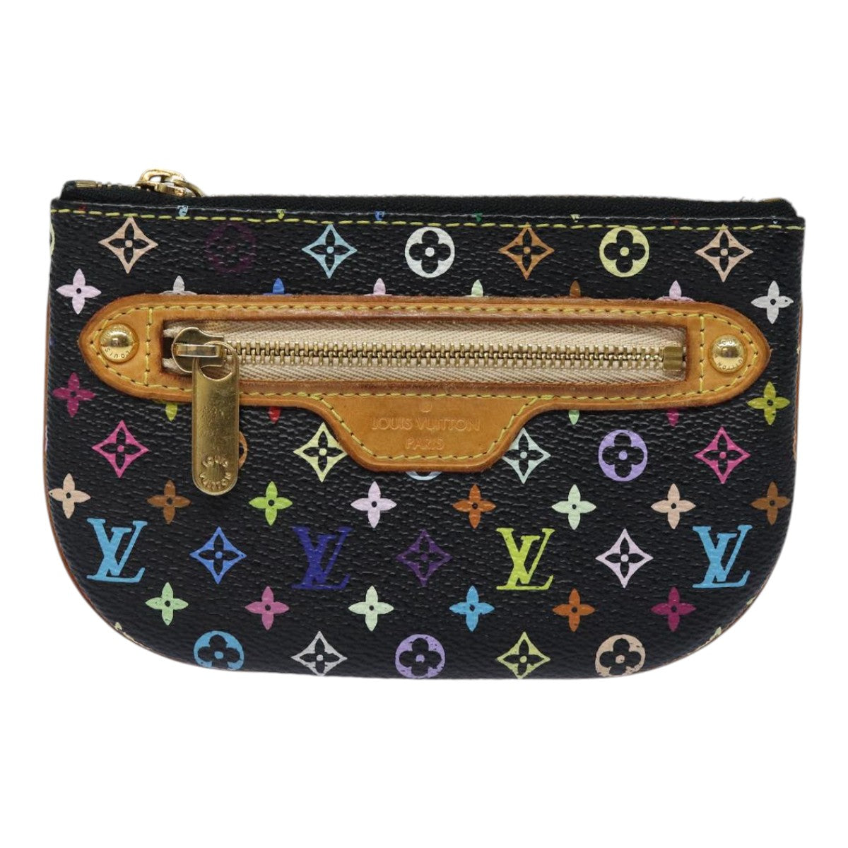 LOUIS VUITTON Multicolor Pochette MM Coin Purse Black M60031 LV Auth 84889