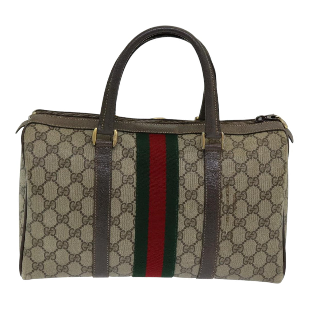 GUCCI GG Supreme Web Sherry Line Boston Bag PVC Beige Red 40 02 007 Auth 84924