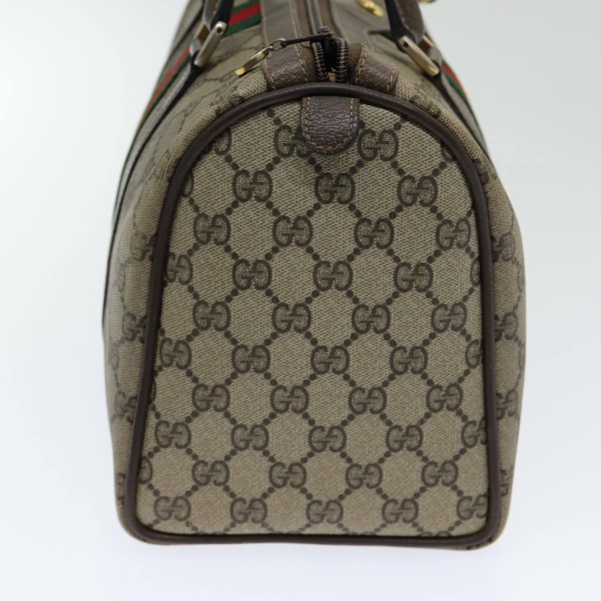 GUCCI GG Supreme Web Sherry Line Boston Bag PVC Beige Red 40 02 007 Auth 84924