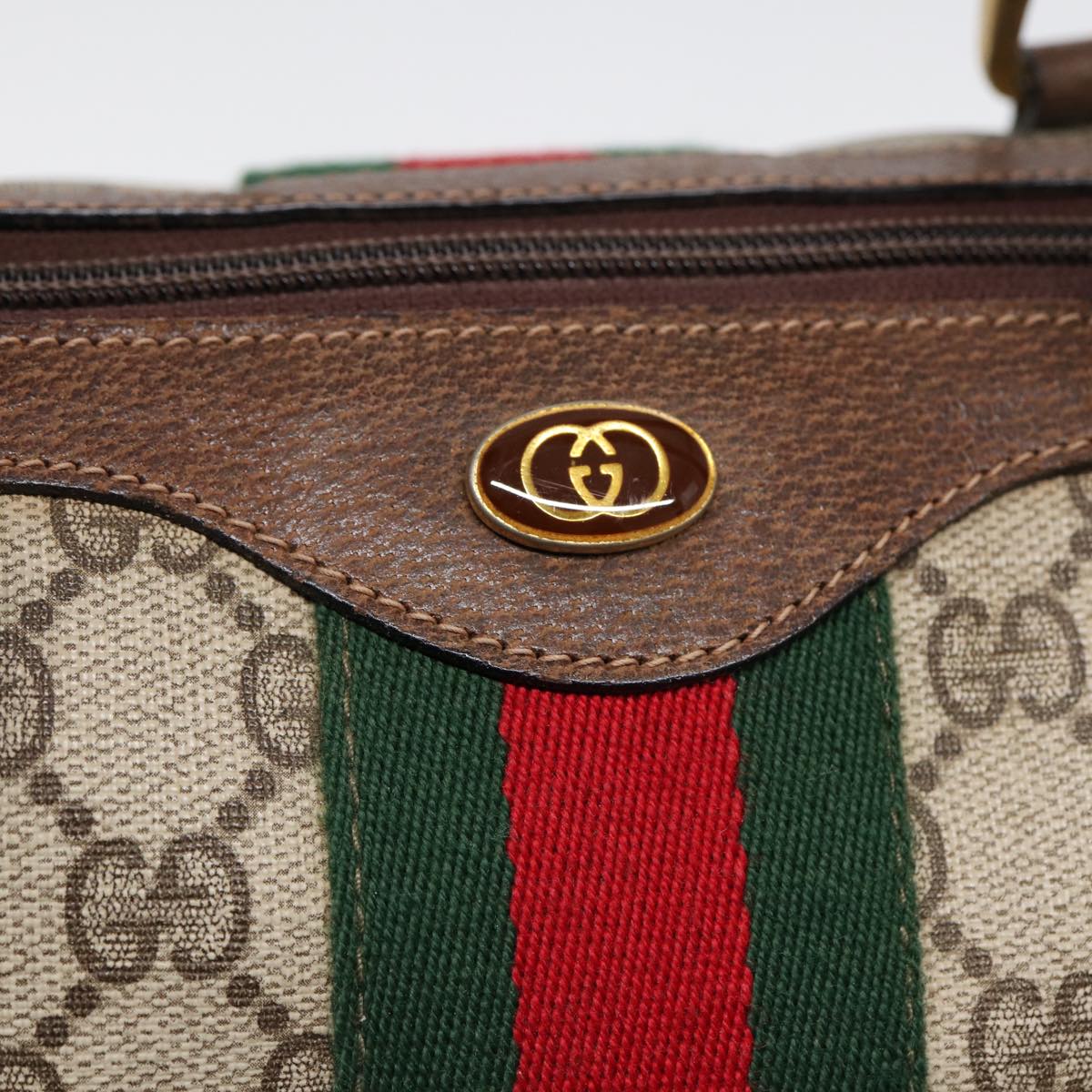 GUCCI GG Supreme Web Sherry Line Boston Bag PVC Beige 012 3842 33 39 Auth 84925