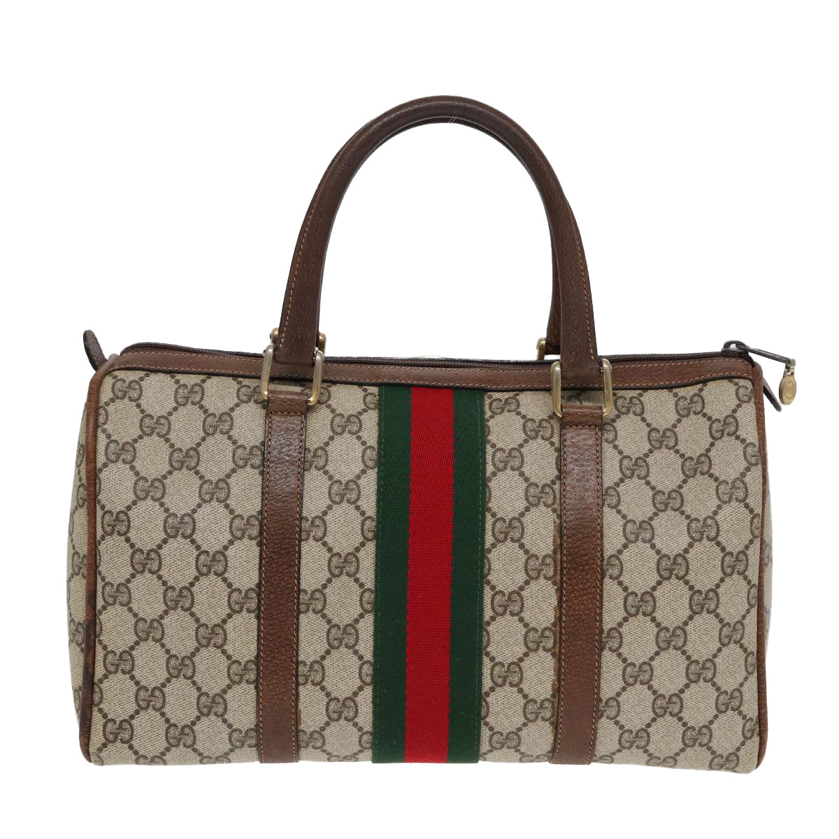 GUCCI GG Supreme Web Sherry Line Boston Bag PVC Beige 012 3842 33 39 Auth 84925 - 0