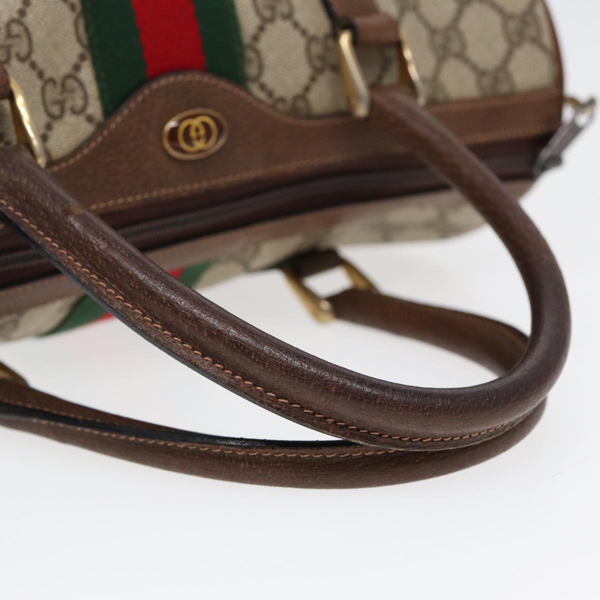 GUCCI GG Supreme Web Sherry Line Boston Bag PVC Beige 012 3842 33 39 Auth 84925