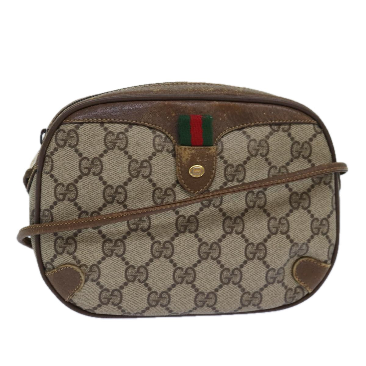 GUCCI GG Supreme Web Sherry Line Shoulder Bag PVC Beige Red 89 02 066 Auth 84927