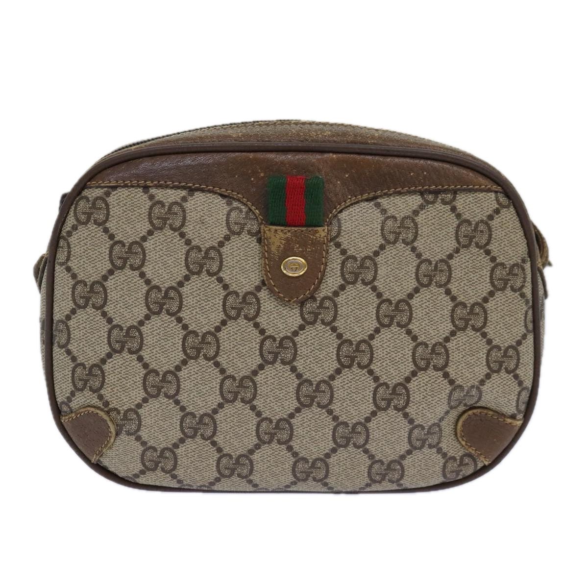 GUCCI GG Supreme Web Sherry Line Shoulder Bag PVC Beige Red 89 02 066 Auth 84927